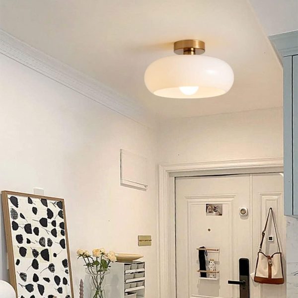 Nordic Vintage Ceiling Light Fixture Denmark Mid Century Modern Nostalgia Semi Flush Mount Ceiling Light with Orange White Glass Shade for Restaurant Cafe Loft Bedroom Hallway 10.6inch