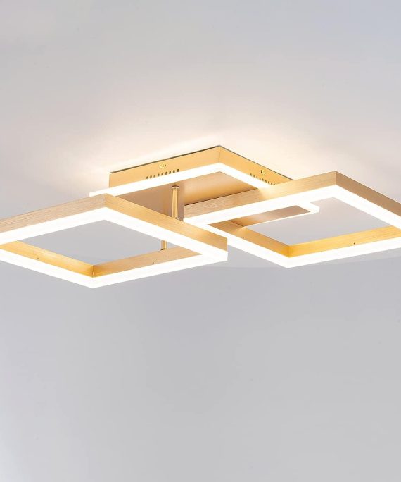 Modern Led Golden Flush Mount Ceiling Light,2-Layer Square Acrylic 4000K-6000K Dimmable LED Flush Ceiling Lighting with Remote 68W for Living Dining Room Bedroom Kitchen Hall