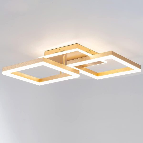 Modern Led Golden Flush Mount Ceiling Light,2-Layer Square Acrylic 4000K-6000K Dimmable LED Flush Ceiling Lighting with Remote 68W for Living Dining Room Bedroom Kitchen Hall