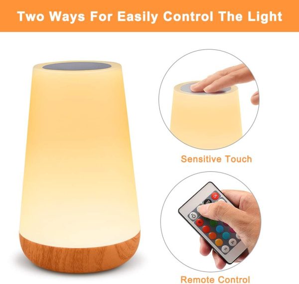 Table Lamp Touch Night Light - Portable Sensor Remote Control Bedside Lamps with Quick Rechargeable USB Dimmable Warm White Light 13 Colors RGB Table Lamp for Bedroom Living Room Office (White)