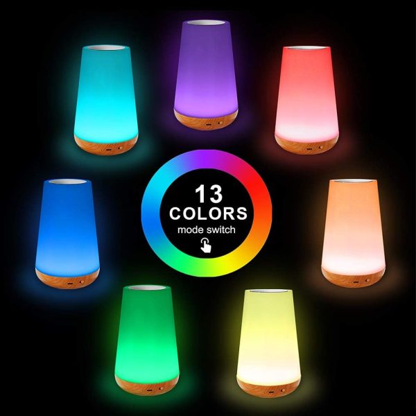 Table Lamp Touch Night Light - Portable Sensor Remote Control Bedside Lamps with Quick Rechargeable USB Dimmable Warm White Light 13 Colors RGB Table Lamp for Bedroom Living Room Office (White)