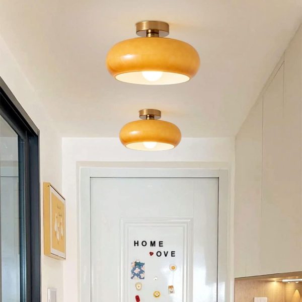 Nordic Vintage Ceiling Light Fixture Denmark Mid Century Modern Nostalgia Semi Flush Mount Ceiling Light with Orange White Glass Shade for Restaurant Cafe Loft Bedroom Hallway 10.6inch