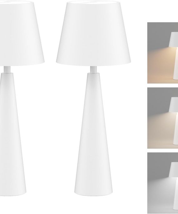 Modern LED Cordless Table Lamp with Touch Sensor, IP54 Waterproof Table Light for Outdoor, White Portable LED Table Lamps, Dimmable 5500mAh Rechargeable Battery Bedside lamp White 2 Pack