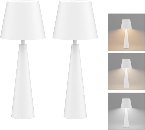 Modern LED Cordless Table Lamp with Touch Sensor, IP54 Waterproof Table Light for Outdoor, White Portable LED Table Lamps, Dimmable 5500mAh Rechargeable Battery Bedside lamp White 2 Pack