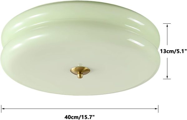 Lighting Mid Century Modern LED Flush Mount Ceiling Light Mint Green Glass Hallway Ceiling Light Nordic Vintage Round Semi Flush Ceiling Light Fixture for Bathroom Porch, C1077-G