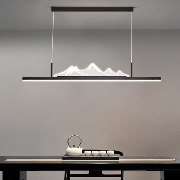 Modern White Linear Chandelier for Dining Room Dimming LED Ceiling Pendant Light Gold Long Strip Hanging Lamp Minimalism Black Long Pendant Lamp for Kitchen Island Office Living Room Bedroom (C To