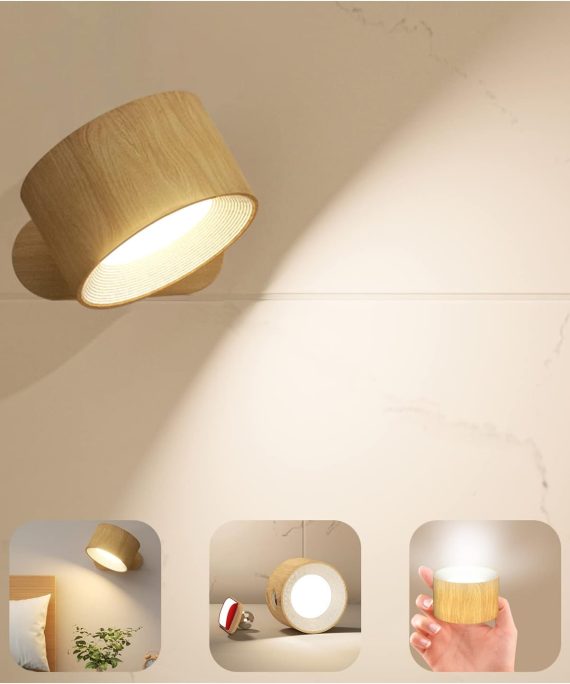 LED Sconces, Wall Mounted Lamps with Rechargeable Battery Operated USB Port 3 Color Temperatures & 3 Brightness Levels 360??Rotate Magnetic Ball, Cordless Lights for Reading Bedside