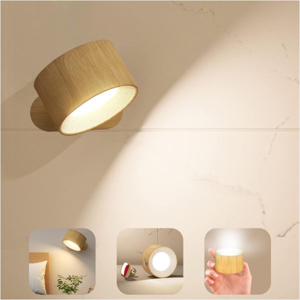 LED Sconces, Wall Mounted Lamps with Rechargeable Battery Operated USB Port 3 Color Temperatures & 3 Brightness Levels 360??Rotate Magnetic Ball, Cordless Lights for Reading Bedside