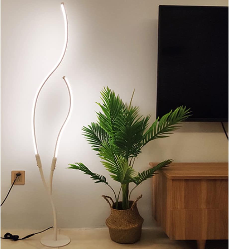 LED Floor Lamp Dimmable with Remote Control Modern Standing Lamp Indoor Minimalist Spiral Lamp for Living Room, Bedroom, Office Lighting (White)