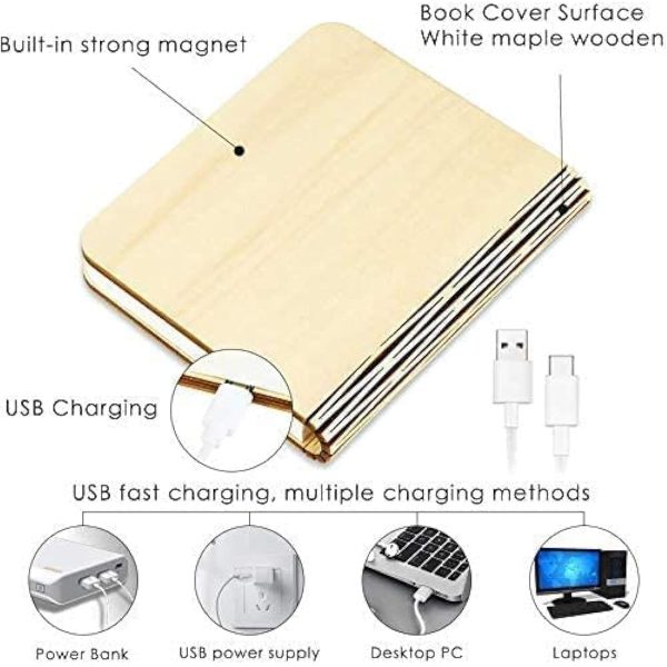 Portable Wooden Desk Book Lamp 5 Colors Night Light Bluetooth Speaker USB Rechargeable Creative Gift (19 * 13 * 2.5, Black Walnut)