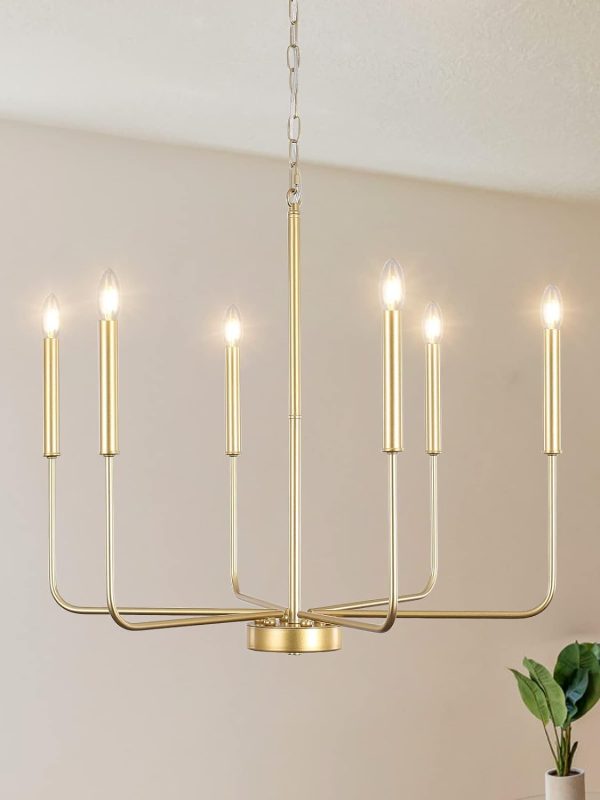 Gold Chandelier Light Fixtures Ceiling 6 Lights Hanging Modern Farmhouse Chandelier for Dining Room, Light Gold Pendant Lamp for Kitchen Island Living Room Foyer Bedroom