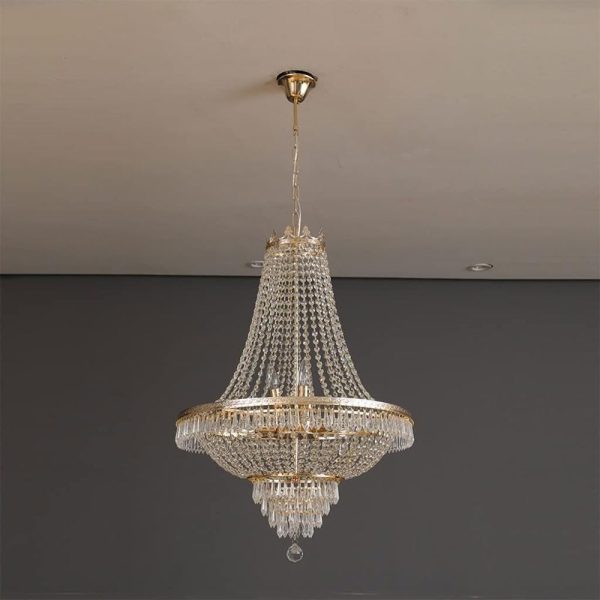 Crystal Chandelier??Recessed Ceiling Lamp for Foyer Entrance Hall Living Room Dining Room Bedroom Hallway L 24'' X H 30'' ??French Empire Chandelier(Color : Gold)