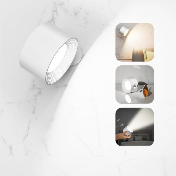 LED Wall Sconce, Wall Mounted Lamp with Rechargeable Battery Operated USB Port 3 Color Temperature & 3 Brightness Level 360??Rotate Magnetic Ball, Cordless Light for Reading Study Bedside