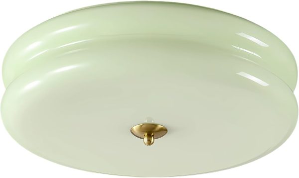 Lighting Mid Century Modern LED Flush Mount Ceiling Light Mint Green Glass Hallway Ceiling Light Nordic Vintage Round Semi Flush Ceiling Light Fixture for Bathroom Porch, C1077-G