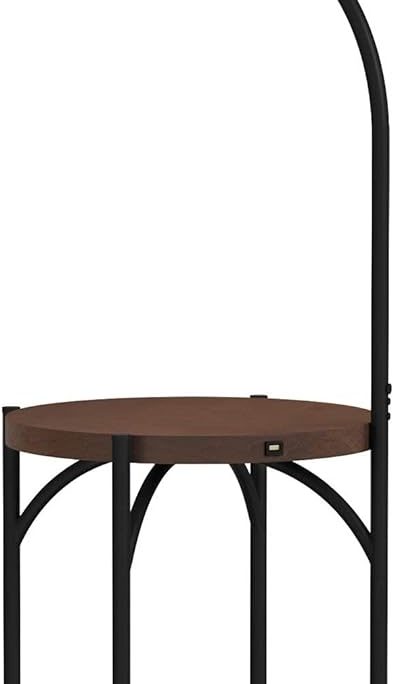 Lavish Home Floor Lamp with Table - Modern Rustic Side Table with USB Charging Port, LED Bulb, and Drum-Shaped Shade - Standing Light with Shelves 16 in x 16 in x 58 in