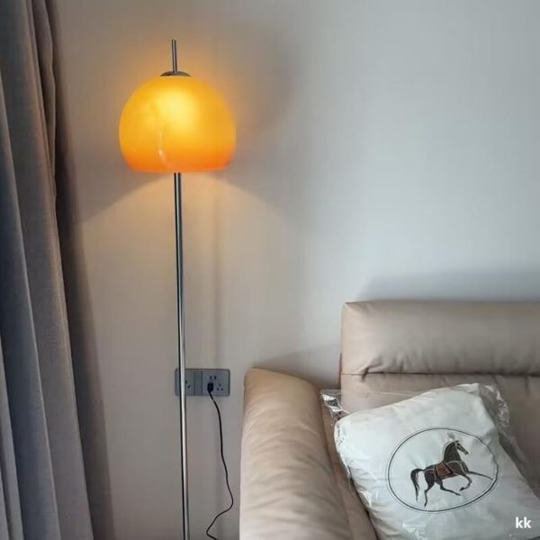 Mushroom Floor Lamps Glass Tall Standing Lamp Mushroom Lamp Mid Century Modern Floor Lamp Living Room Chrome Floor lamp with Orange Dome Glass Shade Home Decor Floor Lamp Bedroom