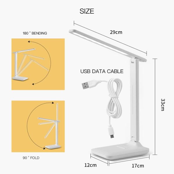 LED desk lamp, adjustable three-color light source table lamp, desk lamps for home office, adjustable support arm desk light for bedroom table, office table, study desktop