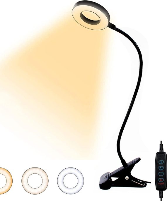 48 LED USB Desk Lamp with Clamp 3 Color 10 Dimming Level, Clip Light Eye Protection Reading Lights, USB Laptop Light for Zoom Meetings, Computer Webcam, Video Conference