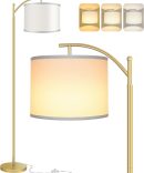 Floor Lamp with 3CCT LED Bulb, Lamp for Living Room with White Lamp Shade, Modern Standing Lamp Floor Lamps for Bedrooms - Gold