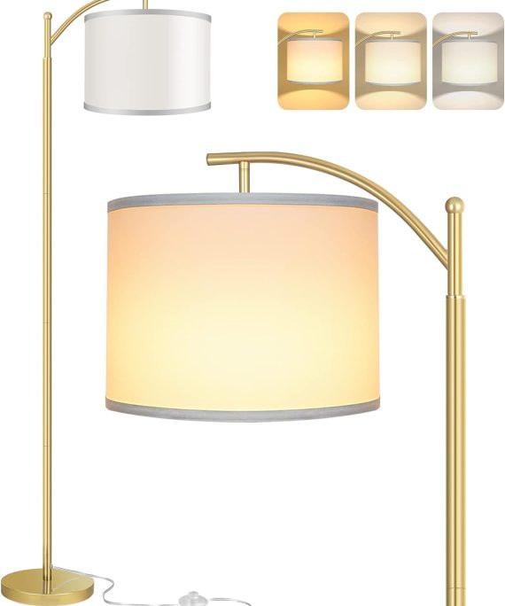 Floor Lamp with 3CCT LED Bulb, Lamp for Living Room with White Lamp Shade, Modern Standing Lamp Floor Lamps for Bedrooms - Gold