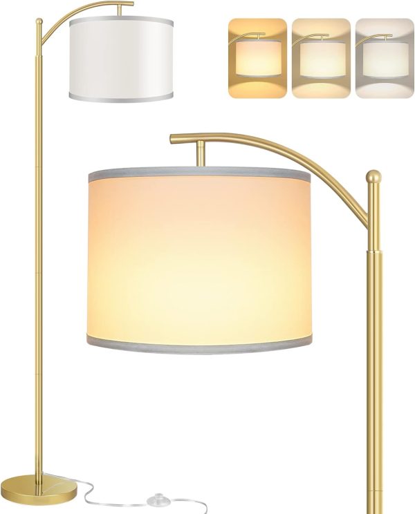 Floor Lamp with 3CCT LED Bulb, Lamp for Living Room with White Lamp Shade, Modern Standing Lamp Floor Lamps for Bedrooms - Gold
