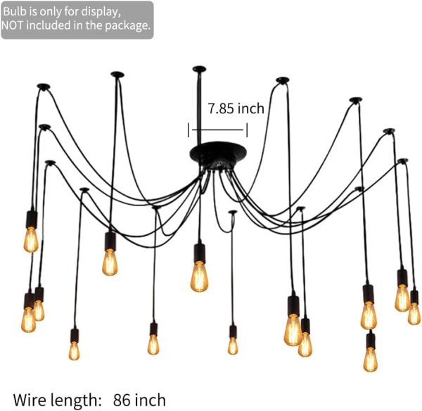 Spider Lights Chandelier 14 Arms DIY Multiple Pendant Ceiling lamp Lighting kit fixtures Industrial Vintage Style for Kitchen Farmhouse Living Room(Each with 2.2m/86in Long Cord)