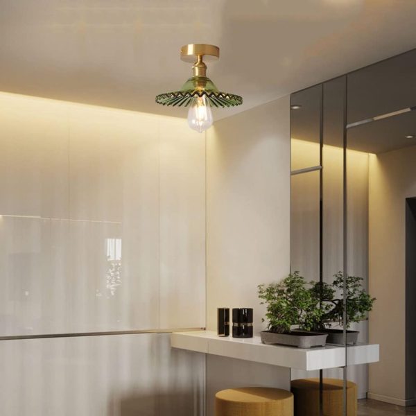 Flush Mount Ceiling Light Glass Shade Close to Ceiling Lights Fixtures Personality Modern Semi Flush Ceiling Lamps for Bedrooms, Kitchen, Living Room, Entryway,Hallway (Green)