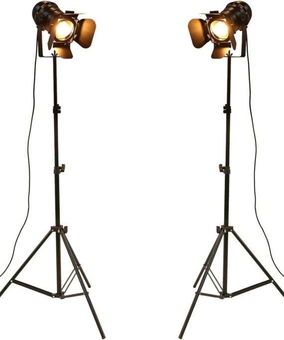 Industrial Black Tripod Floor Lamp Stand Lights, 5m Cable with Switch Standing Light Tripod Gooseneck for Living Room Bedroom Office Bar Lighting(Pack of 2)