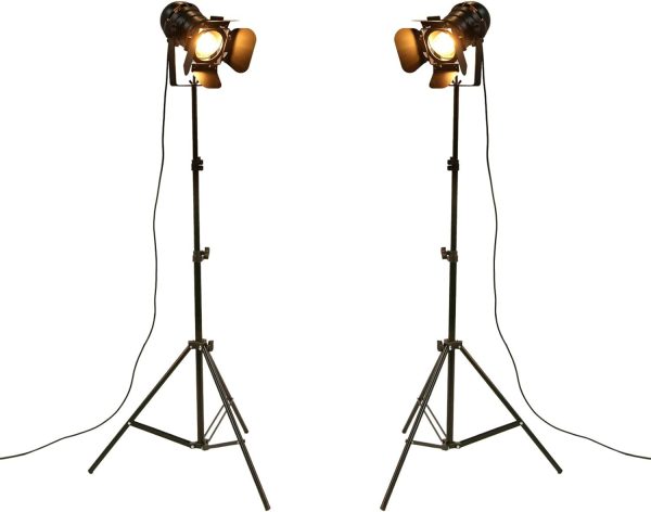 Industrial Black Tripod Floor Lamp Stand Lights, 5m Cable with Switch Standing Light Tripod Gooseneck for Living Room Bedroom Office Bar Lighting(Pack of 2)
