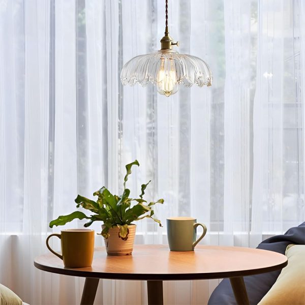 MGJXTWG Glass Pendant Lights Japanese Retro Glass Chandelier, Brass Glossy Glass Adjustable Hanging Lamps Novel Decorated Suspension Lamp for Bedside Aisle Balcony Bar (Transparent Color)