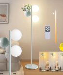 Globe Floor Lamp for Living Room, 2 Globe Bright Standing Lamp with Flower Pots, Moon Floor Lamp with 3 Color Temperature & Brightness Adjustable Modern Stand Up Lamp for Bedroom Reading Room