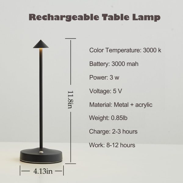 Cordless Table Lamp,Modern Black Battery Operated Table lamp,Portable LED Touch 2 Levels Brightness Dimmable Bar Lamp,Battery Powered Lamp for Bars,Restaurant,Living Room