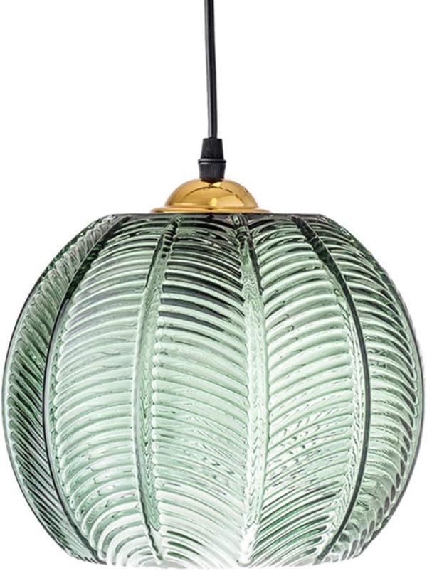 Glass Pendant Light Kitchen Island Modern Chandelier Pendant Lighting Green Ribbed Glass Shade Globe Pendant Light Fixture for Kitchen Dining Room Living Room Bedroom Farmhouse
