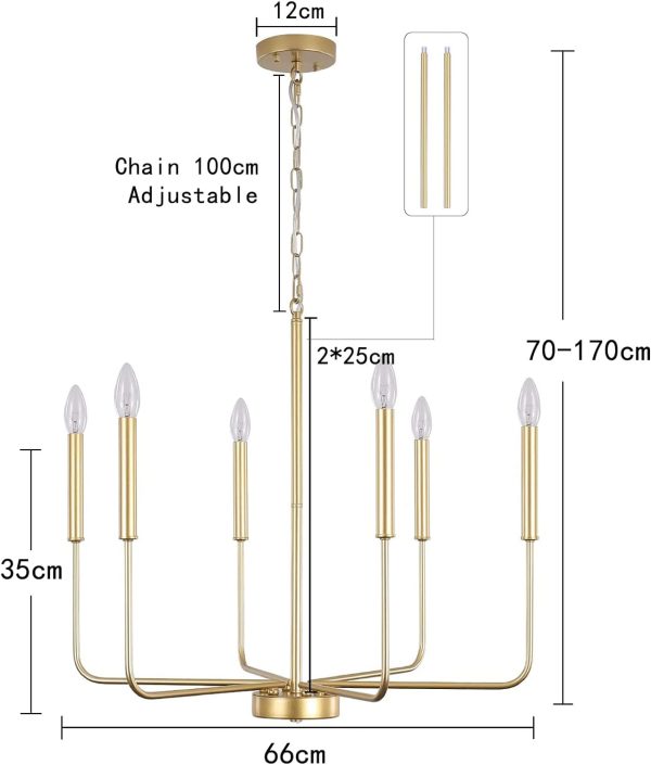 Gold Chandelier Light Fixtures Ceiling 6 Lights Hanging Modern Farmhouse Chandelier for Dining Room, Light Gold Pendant Lamp for Kitchen Island Living Room Foyer Bedroom