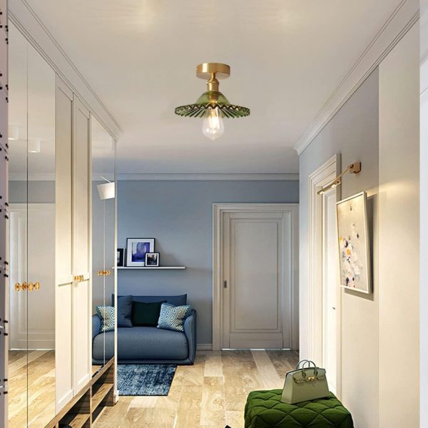 Flush Mount Ceiling Light Glass Shade Close to Ceiling Lights Fixtures Personality Modern Semi Flush Ceiling Lamps for Bedrooms, Kitchen, Living Room, Entryway,Hallway (Green)