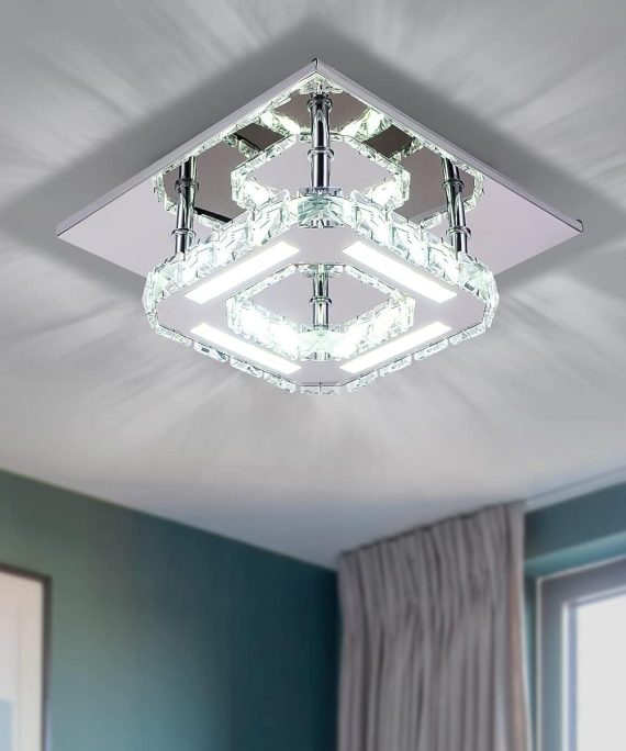 Modern Crystal Chandelier Not Dimmable Flush Mount Ceiling Light Color Temperature Adjustable LED K9 Crystal 8K Stainless Steel Ceiling Lamp, 120lm/w CRI>80 3000K/4000K/6000K, Chrome, by Kai