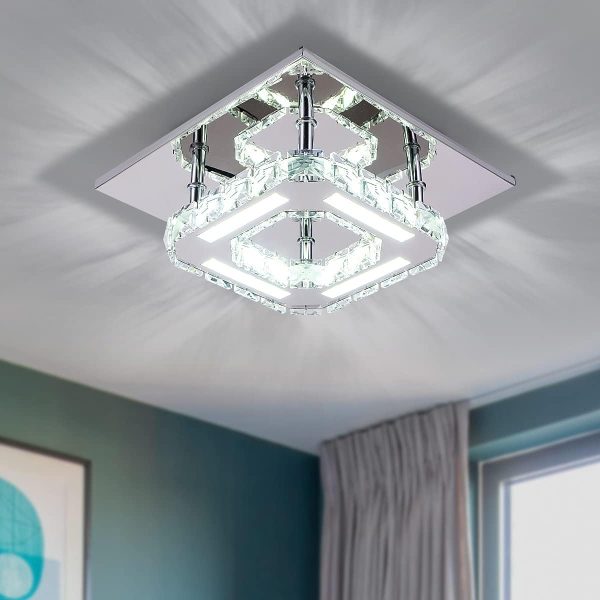 Modern Crystal Chandelier Not Dimmable Flush Mount Ceiling Light Color Temperature Adjustable LED K9 Crystal 8K Stainless Steel Ceiling Lamp, 120lm/w CRI>80 3000K/4000K/6000K, Chrome, by Kai