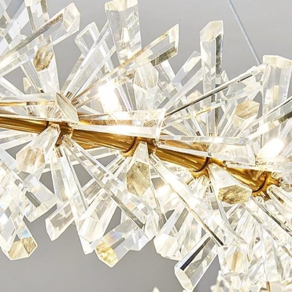 Round Crystal Chandelier Modern Luxury Halo Wheel Lights Fixture Decor For Kitchen Living Dining Room Bedroom Foyer (Gold, Rectangular 100cm)