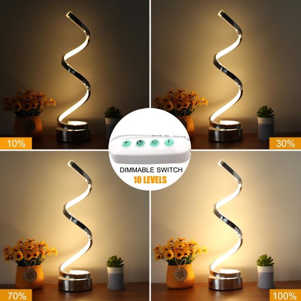 LED Table Lamp, Modern Minimalist Dimmable Spiral Table Lamp, 12W 3 Color Bedside Lamp Desk Light for Bedroom, Living Room, Office, Nightstand, Bookshelf (Black)
