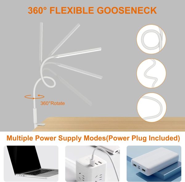 LED Desk Lamp, Swing Arm Table Lamp with Clamp, Flexible Gooseneck Task Lamp, Eye-Caring Architect Desk Light, 3 Modes 10 Brightness Levels, Memory Function Desk Lamps for Home Office, 10W