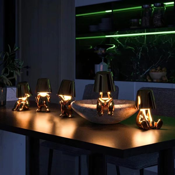 Bedside Touch Control Table Lamp, Gold Decor Thinker Statue LED Table Lamp with USB Port, 3 Way Dimmable Modern Night Light Nightstand Lamp for Home Living Room Office Shelf Decor