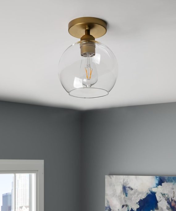 Rustic Semi Flush Mount Vanity Ceiling Light, 1-Light Vintage Industrial Double Hole Round Clear Glass Shade for Dining Room Cafe Bar Corridor Hallway Entryway Passway(Antique), (13632)