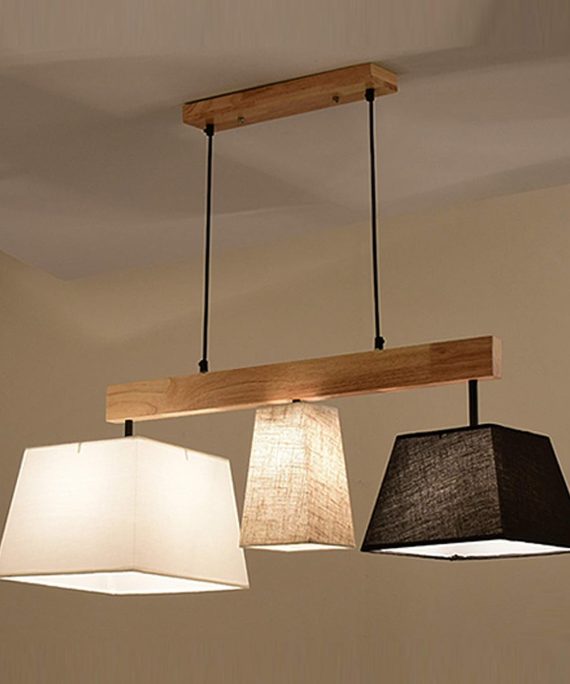 E27 Socket Study Room Pendant Light Height Adjustable Dining Room Chandelier Modern Dining Table Ceiling Pendant Simple Wood Kitchen Island Pendant Lamp Galleries Coffee Shop Indoor Lighting Fabric