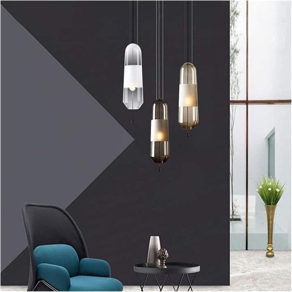 Chandelier Glass Pendant Light Island Lighting Fixture Ceiling Hanging Lamp,Dining Table Bedroom Bedside Suspended Lights Indoor Mini Chandelier,E14 Socket(Color:Gray)