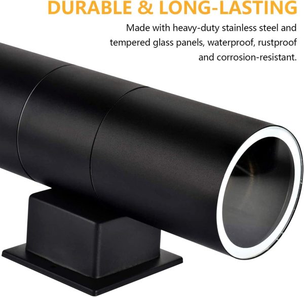 Outdoor Wall Light, Exterior Lighting - ETL Listed, Matte Black Stainless Steel Waterproof Wall Mount Cylinder Design - Up Down Light Fixture for Porch, Backyard and Patio (2 Pack)