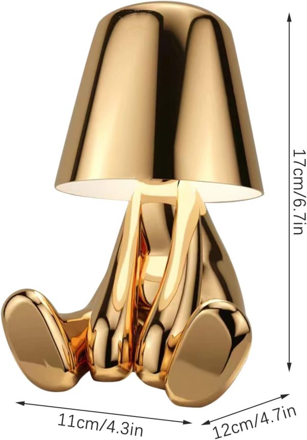 Bedside Touch Control Table Lamp, Gold Decor Thinker Statue LED Table Lamp with USB Port, 3 Way Dimmable Modern Night Light Nightstand Lamp for Home Living Room Office Shelf Decor