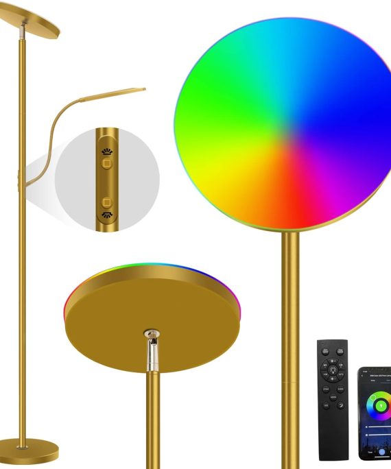 Smart LED Floor Lamp, 67" Color Changing RGB Floor Lamps with Reading Light, Mood Lighting Corner Lamps with Remote & App Control, Gold Standing Tall Pole Lamp for Living Room Bedroom Office Party