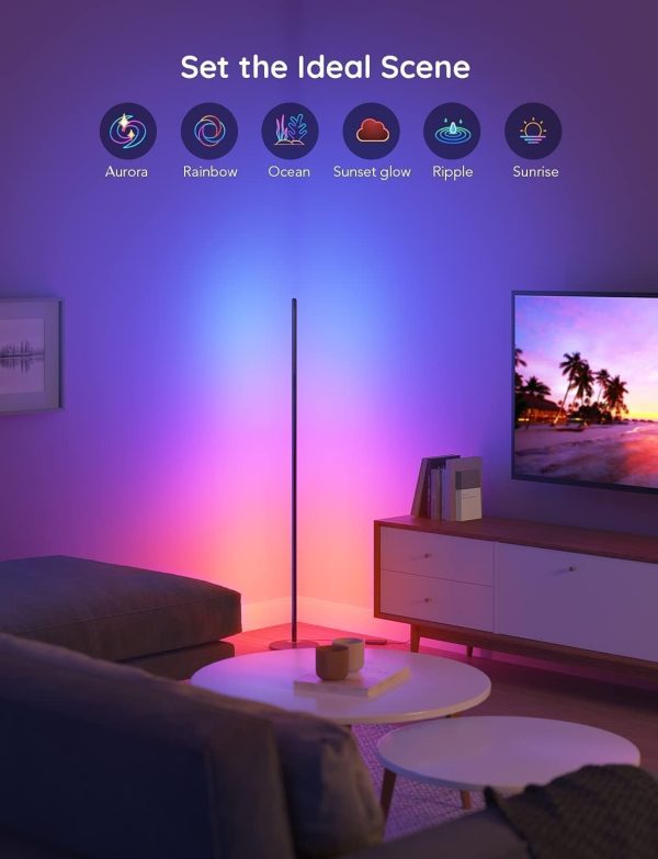 LED Floor Lamp, RGBIC Corner Floor Lamp Works with Alexa Google Assistant, 16 Million Colours & 58 Scenes Mood Light for Living Room, Bedroom