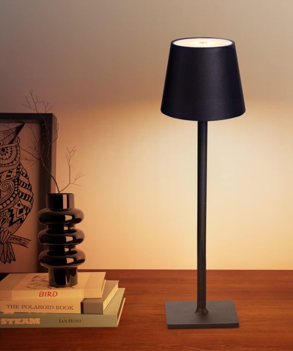 Cordless Table Lamps, 3 Colors Stepless Dimming, 4000mAh Rechargeable Battery LED Desk Lamp for Bedroom/Couple Dinner/Desk/Cafe/Dining Room/Terrace (Black) 14.96 IN X 4.13 IN