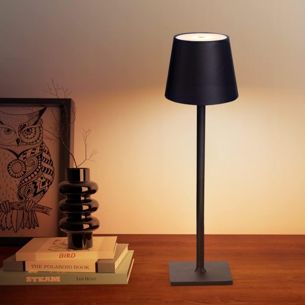 Cordless Table Lamps, 3 Colors Stepless Dimming, 4000mAh Rechargeable Battery LED Desk Lamp for Bedroom/Couple Dinner/Desk/Cafe/Dining Room/Terrace (Black) 14.96 IN X 4.13 IN
